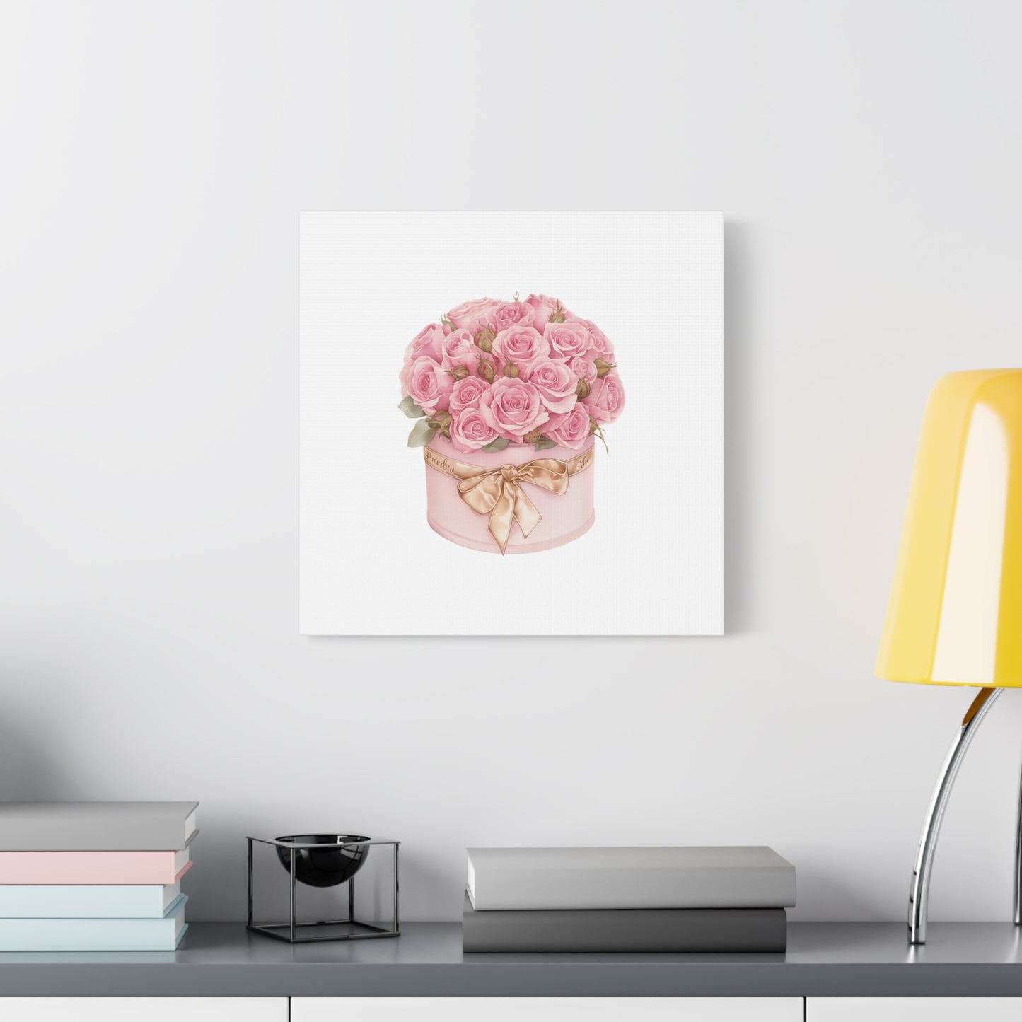 Pink Rose Bouquet Box Wall Art Print | Elegant Floral Gift Decor | Matte Canvas