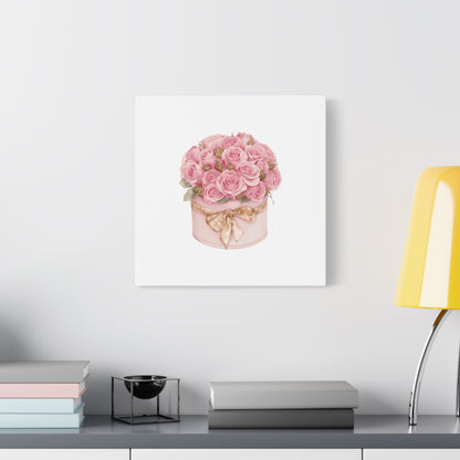 Pink Rose Bouquet Box Wall Art Print | Elegant Floral Gift Decor | Matte Canvas