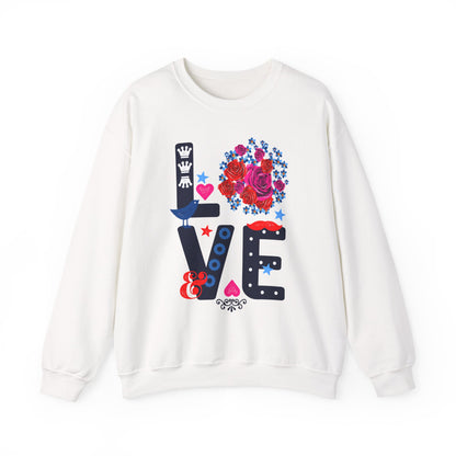 LOVE Graphic Sweatshirt |  Cute Floral Heart Print Women’s Casual Pullover Top | Unisex Heavy Blend | Crewneck Sweatshirt