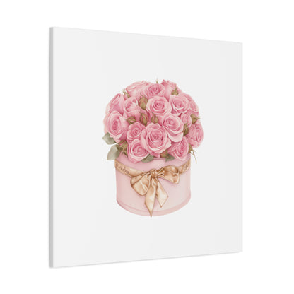 Pink Rose Bouquet Box Wall Art Print | Elegant Floral Gift Decor | Matte Canvas