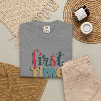 First Time Mama Tee | Trendy Motherhood Shirt for New Moms | Gift for Her | New Mom T-Shirt |‘First Time Mom’ Cute Graphic Tee | Perfect Baby Shower Gift