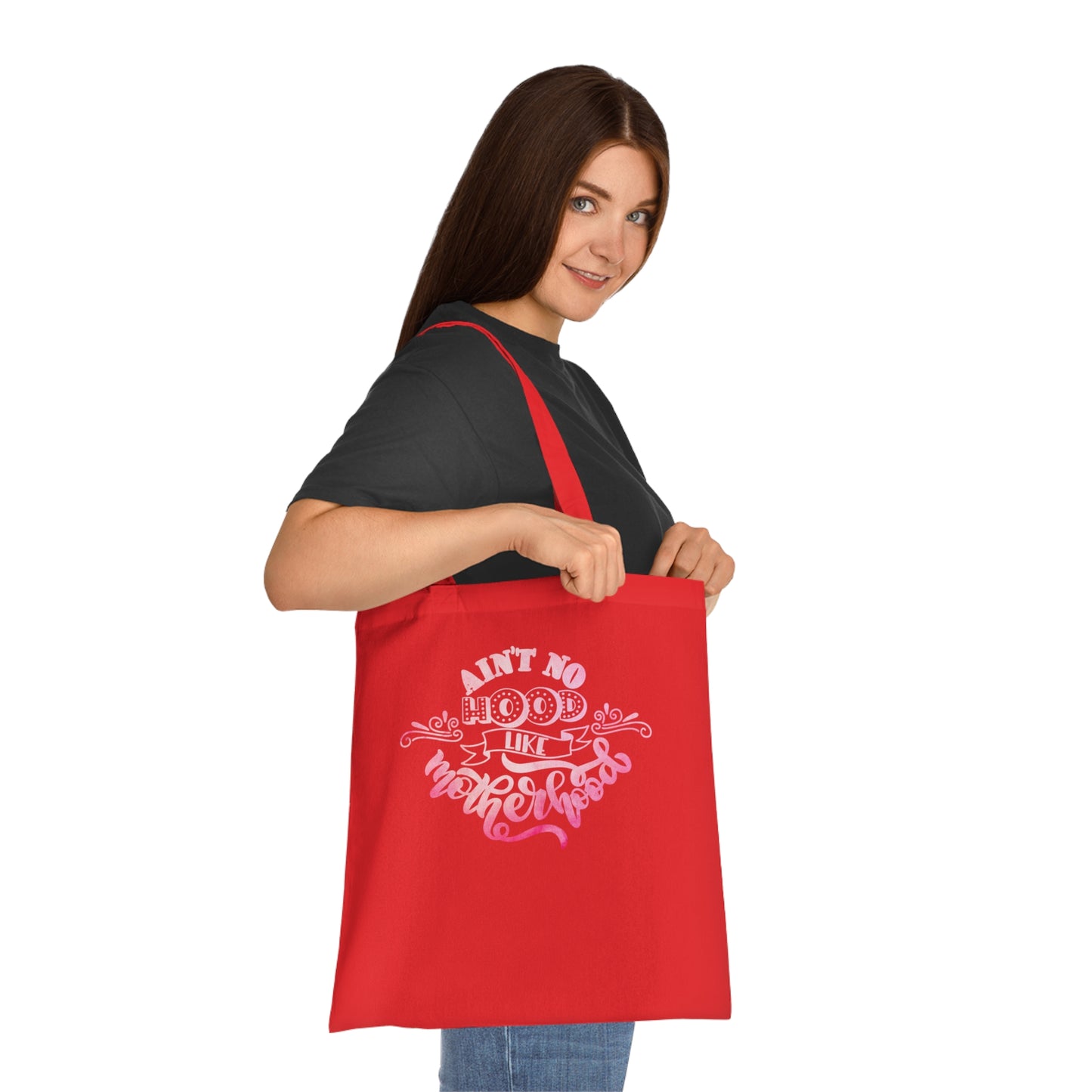 Stylish Canvas Tote for Moms | Everyday Carry & Gift Idea | Ain't No Hood Like Motherhood Cotton Tote | Pink Mom Tote Bag