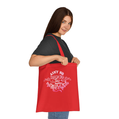 Stylish Canvas Tote for Moms | Everyday Carry & Gift Idea | Ain't No Hood Like Motherhood Cotton Tote | Pink Mom Tote Bag