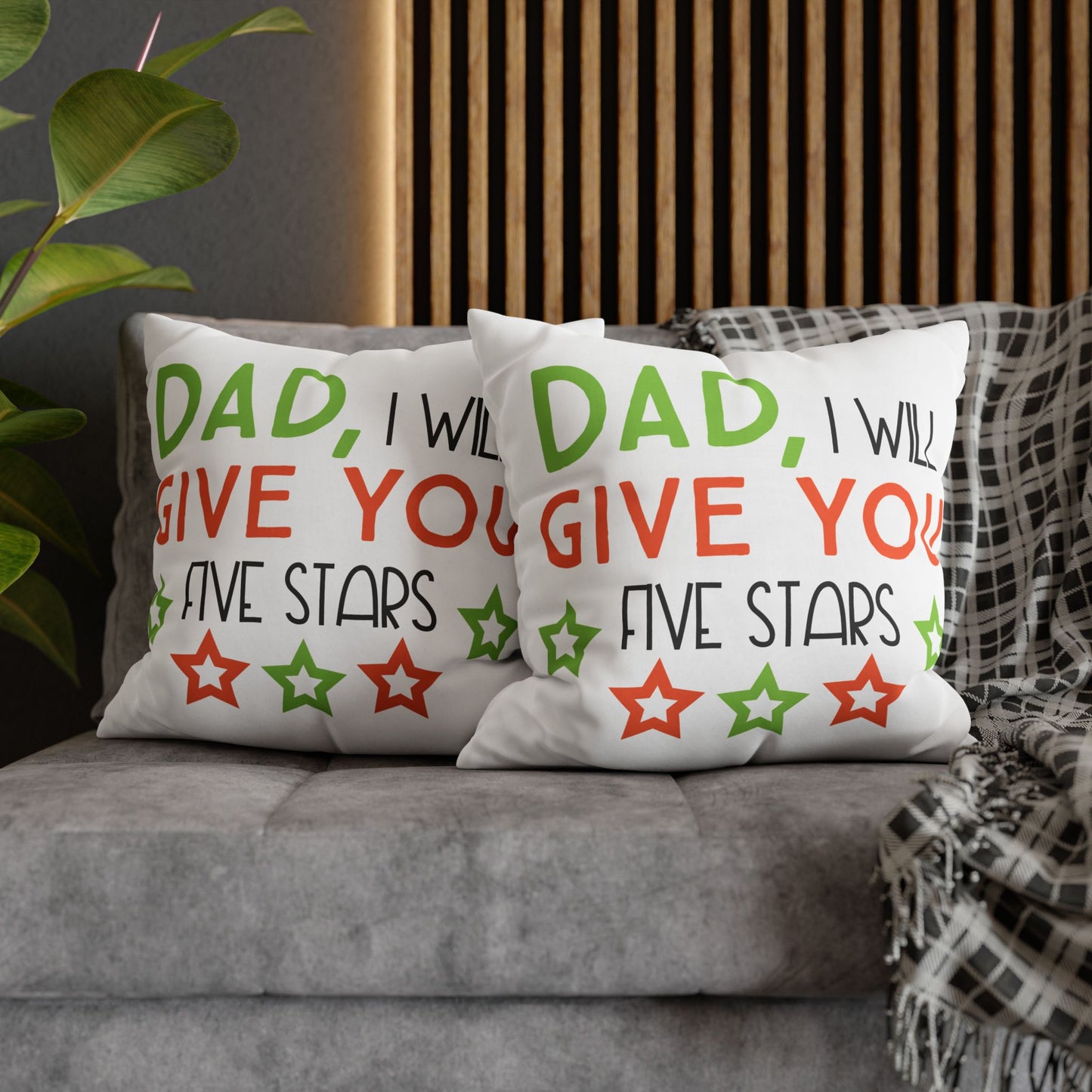 Cushion Cover | Funny Father’s Day Pillow Gift for Dad | Cute Dad Throw Pillow | Dad I Will Give You Five Stars Square Throw Pillow | Father’s Day Gift