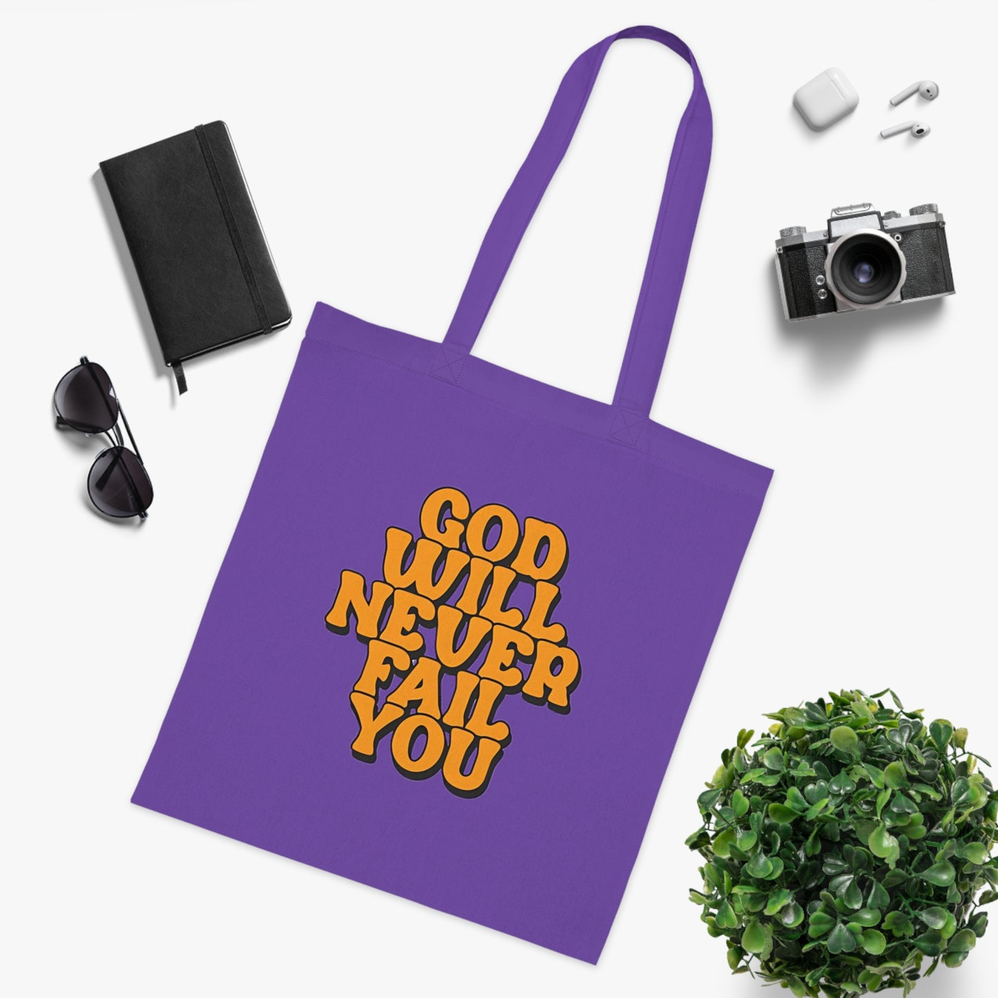 Faith Tote Bag | God Will Never Fail You | Inspirational Cotton Shopping Tote | Christian Faith Canvas Tote Bag for Church | Men | Everyday Use