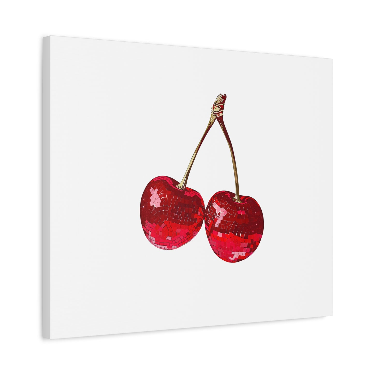 Red Glitter Disco Cherry Wall Art Print | Sparkly Pop Art Fruit Decor | Cherry Duo Matte Canvas Print | Minimal Fruit Wall Art