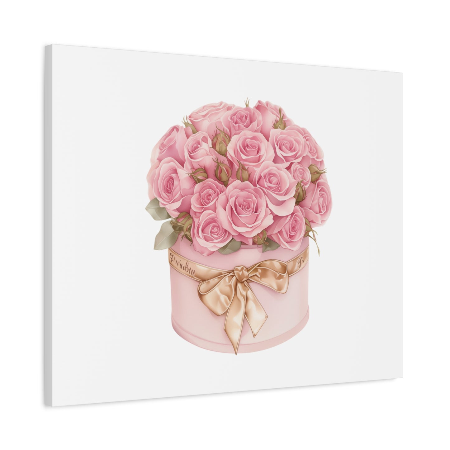 Pink Rose Bouquet Box Wall Art Print | Elegant Floral Gift Decor | Matte Canvas