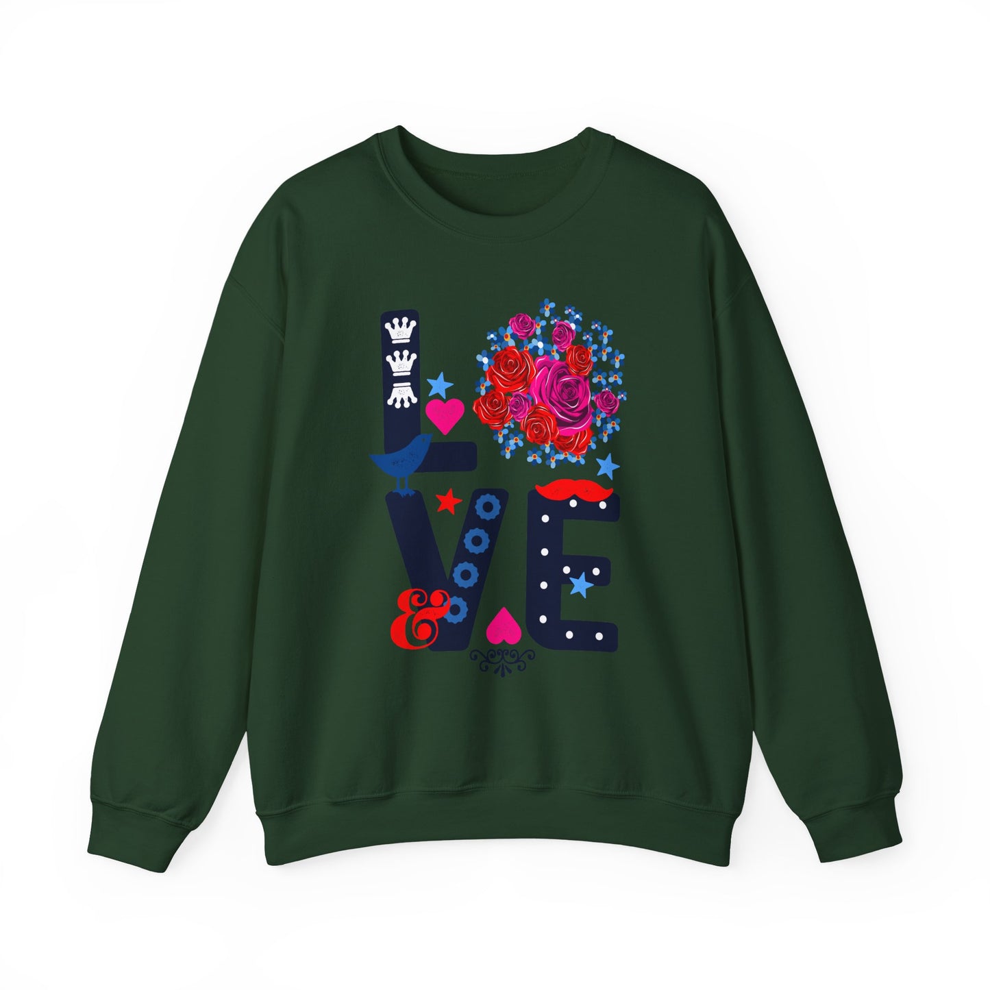 LOVE Graphic Sweatshirt |  Cute Floral Heart Print Women’s Casual Pullover Top | Unisex Heavy Blend | Crewneck Sweatshirt