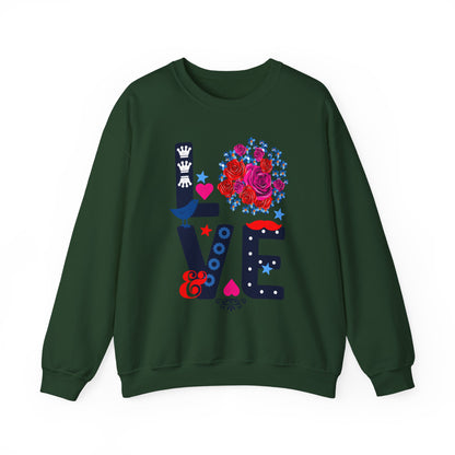 LOVE Graphic Sweatshirt |  Cute Floral Heart Print Women’s Casual Pullover Top | Unisex Heavy Blend | Crewneck Sweatshirt