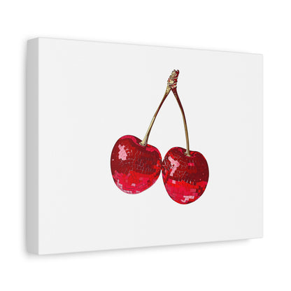 Red Glitter Disco Cherry Wall Art Print | Sparkly Pop Art Fruit Decor | Cherry Duo Matte Canvas Print | Minimal Fruit Wall Art