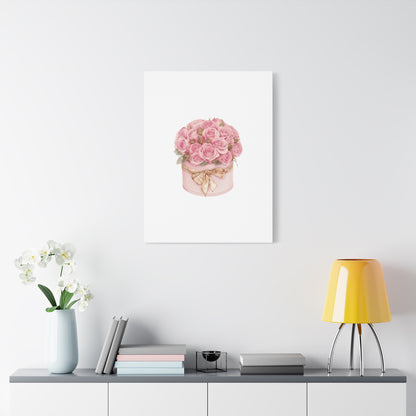 Pink Rose Bouquet Box Wall Art Print | Elegant Floral Gift Decor | Matte Canvas