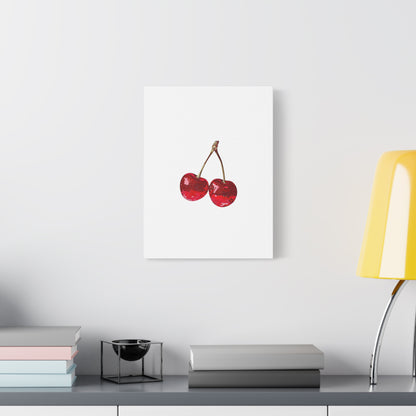 Red Glitter Disco Cherry Wall Art Print | Sparkly Pop Art Fruit Decor | Cherry Duo Matte Canvas Print | Minimal Fruit Wall Art
