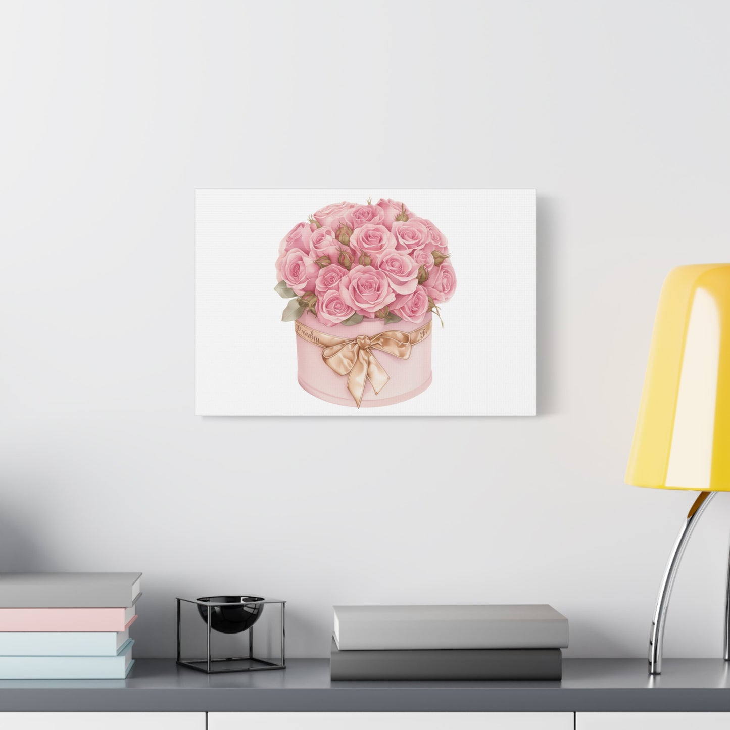 Pink Rose Bouquet Box Wall Art Print | Elegant Floral Gift Decor | Matte Canvas