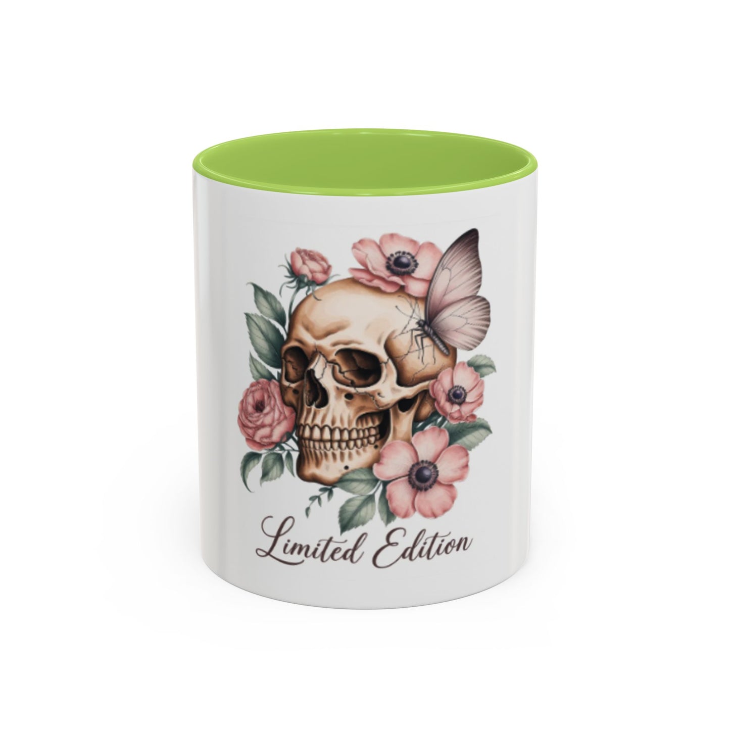 Skull Mug | Gothic Floral Coffee Mug | Aesthetic Skull Ceramic Cup, | Spooky Pink Goth Gift | Accent Coffee Mug 11oz