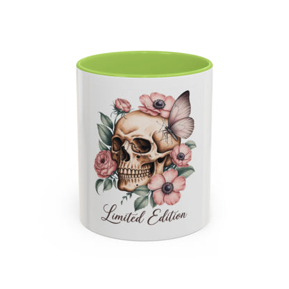 Skull Mug | Gothic Floral Coffee Mug | Aesthetic Skull Ceramic Cup, | Spooky Pink Goth Gift | Accent Coffee Mug 11oz