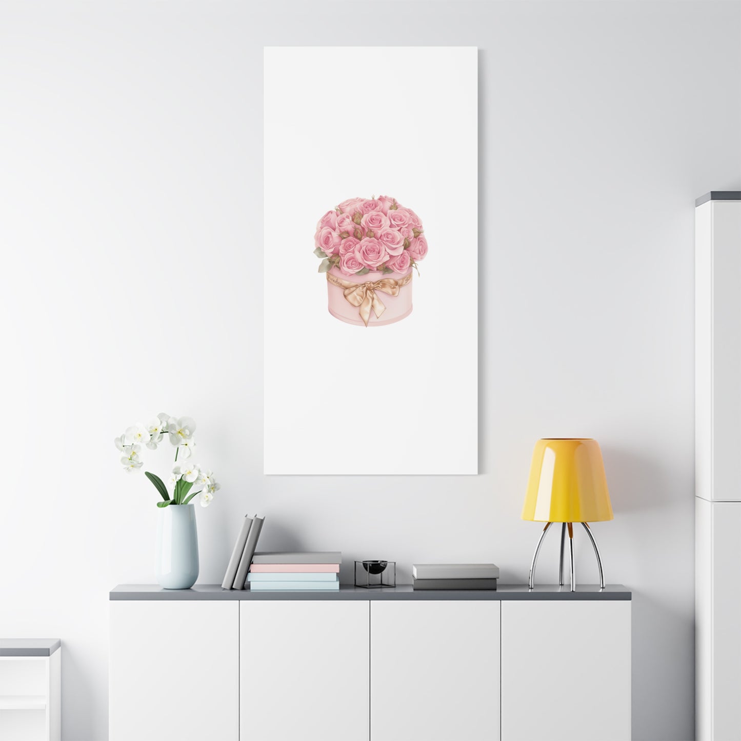 Pink Rose Bouquet Box Wall Art Print | Elegant Floral Gift Decor | Matte Canvas