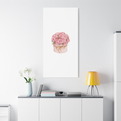 Pink Rose Bouquet Box Wall Art Print | Elegant Floral Gift Decor | Matte Canvas