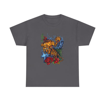 Savage Tiger Floral Graphic Tee  | Bold Streetwear Animal Print Tee | Tiger & Rose Graphic Tee | Bold Floral Ninja Tiger T-Shirt