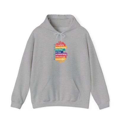 Teacher Appreciation Hoodie |  Inspirational Teacher Gift Sweatshirt | Colorful Graphic Hoodie for Educators | Librarian Rainbow Acrostic Hoodie | Proud Book Lover Sweatshirt