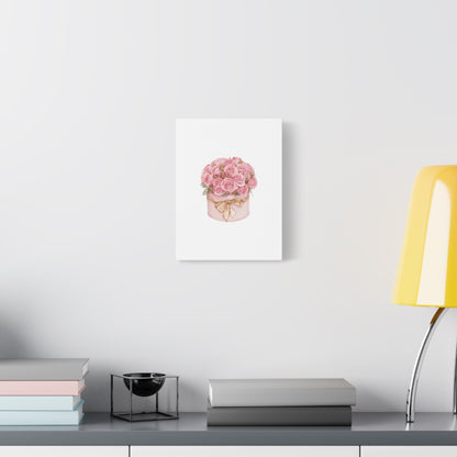 Pink Rose Bouquet Box Wall Art Print | Elegant Floral Gift Decor | Matte Canvas