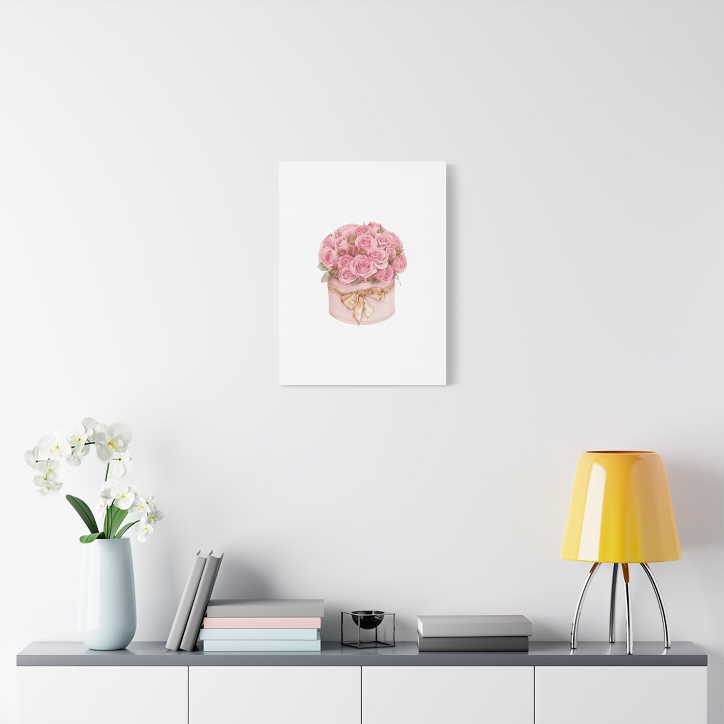 Pink Rose Bouquet Box Wall Art Print | Elegant Floral Gift Decor | Matte Canvas