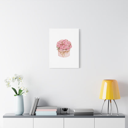 Pink Rose Bouquet Box Wall Art Print | Elegant Floral Gift Decor | Matte Canvas