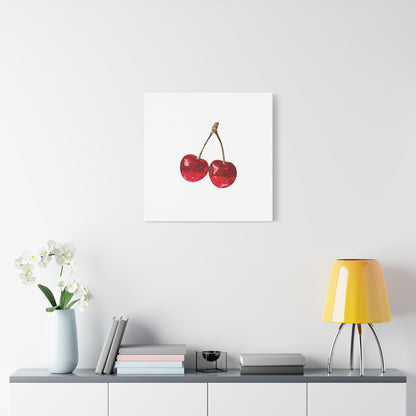 Red Glitter Disco Cherry Wall Art Print | Sparkly Pop Art Fruit Decor | Cherry Duo Matte Canvas Print | Minimal Fruit Wall Art