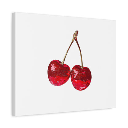 Red Glitter Disco Cherry Wall Art Print | Sparkly Pop Art Fruit Decor | Cherry Duo Matte Canvas Print | Minimal Fruit Wall Art