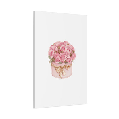 Pink Rose Bouquet Box Wall Art Print | Elegant Floral Gift Decor | Matte Canvas