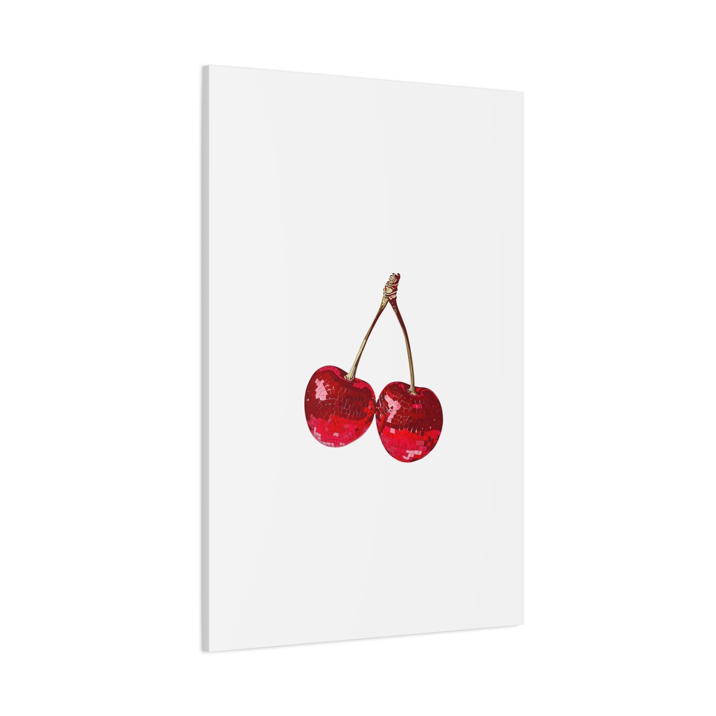 Red Glitter Disco Cherry Wall Art Print | Sparkly Pop Art Fruit Decor | Cherry Duo Matte Canvas Print | Minimal Fruit Wall Art