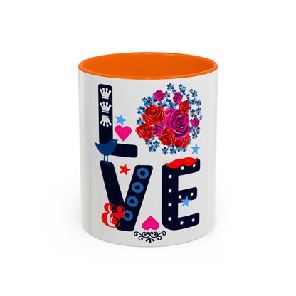 LOVE Floral Mug | Cute Aesthetic Coffee Cup with Heart | Rose Design | Gift for Her, Girlfriend, Wife | Stylish Ceramic Mug Accent Coffee Mug (11oz, 15oz)