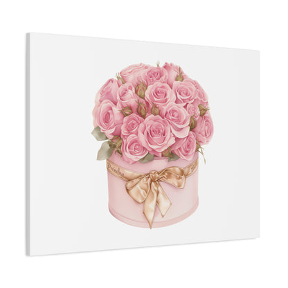 Pink Rose Bouquet Box Wall Art Print | Elegant Floral Gift Decor | Matte Canvas