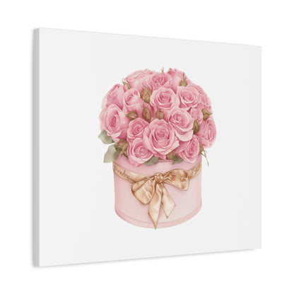 Pink Rose Bouquet Box Wall Art Print | Elegant Floral Gift Decor | Matte Canvas