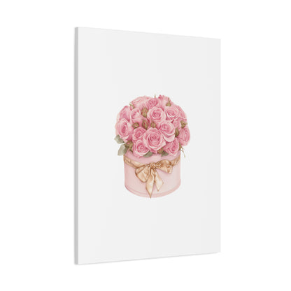 Pink Rose Bouquet Box Wall Art Print | Elegant Floral Gift Decor | Matte Canvas