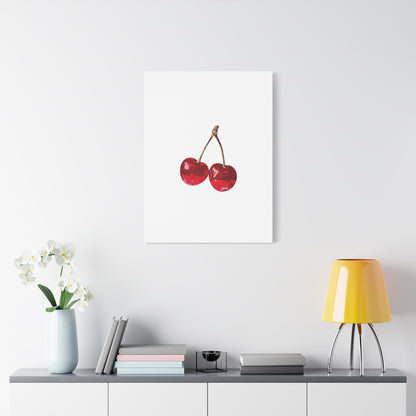 Red Glitter Disco Cherry Wall Art Print | Sparkly Pop Art Fruit Decor | Cherry Duo Matte Canvas Print | Minimal Fruit Wall Art