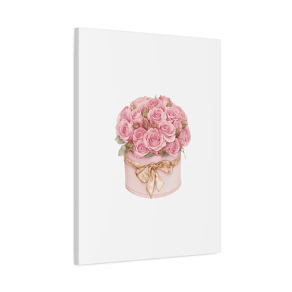 Pink Rose Bouquet Box Wall Art Print | Elegant Floral Gift Decor | Matte Canvas