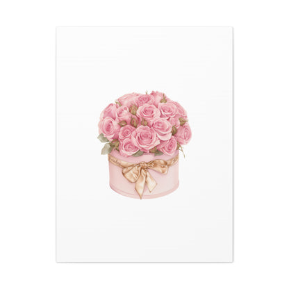 Pink Rose Bouquet Box Wall Art Print | Elegant Floral Gift Decor | Matte Canvas