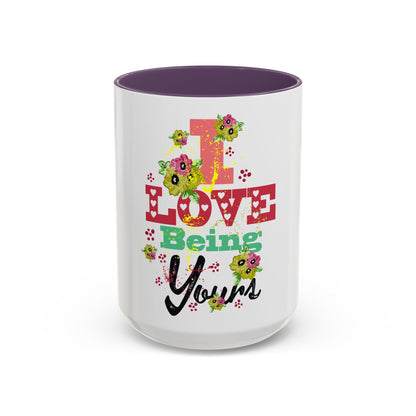 I Love Being Yours Floral Mug | Cute Romantic Coffee Cup with Red Interior | Gift for Her, Wife, Girlfriend | Aesthetic Ceramic Mug | Accent Coffee Mug (11, 15oz)