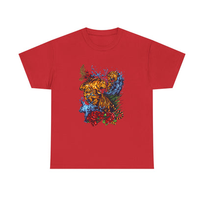 Savage Tiger Floral Graphic Tee  | Bold Streetwear Animal Print Tee | Tiger & Rose Graphic Tee | Bold Floral Ninja Tiger T-Shirt