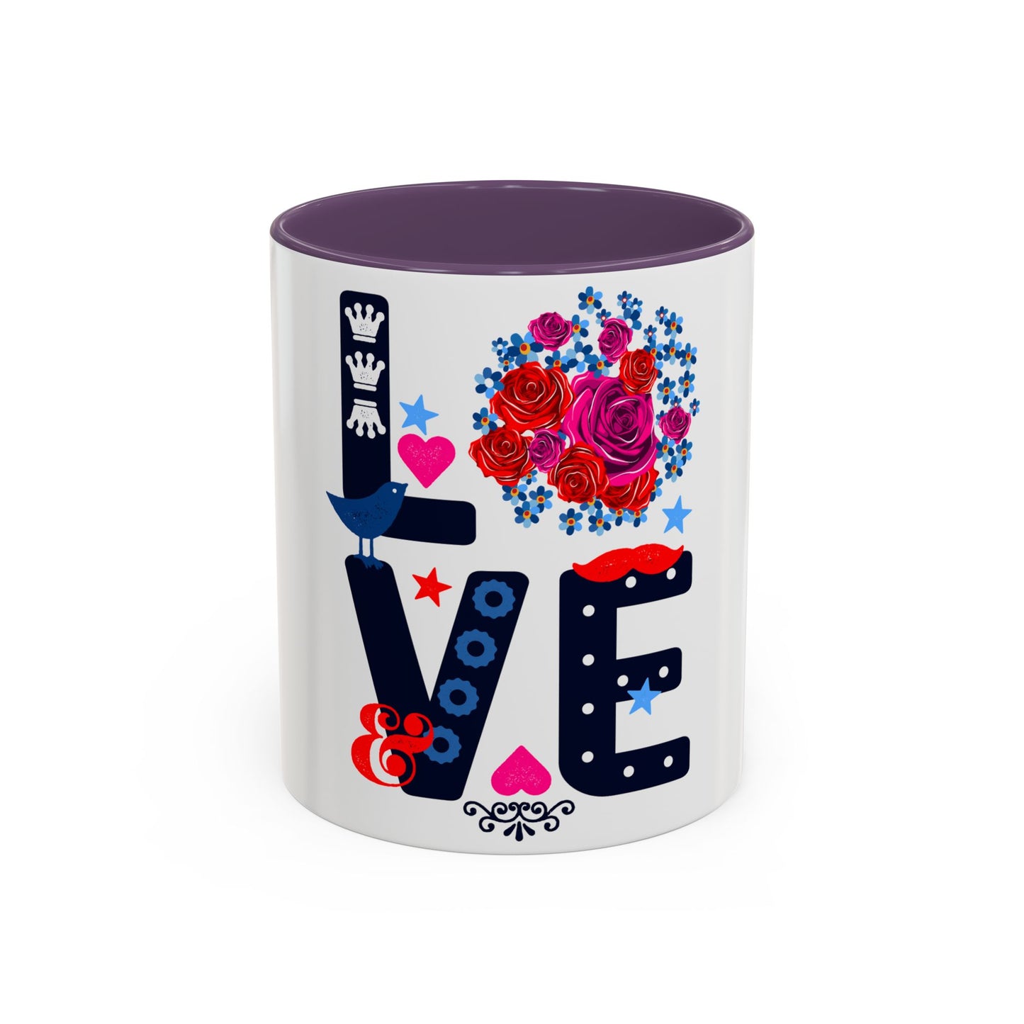 LOVE Floral Mug | Cute Aesthetic Coffee Cup with Heart | Rose Design | Gift for Her, Girlfriend, Wife | Stylish Ceramic Mug Accent Coffee Mug (11oz, 15oz)