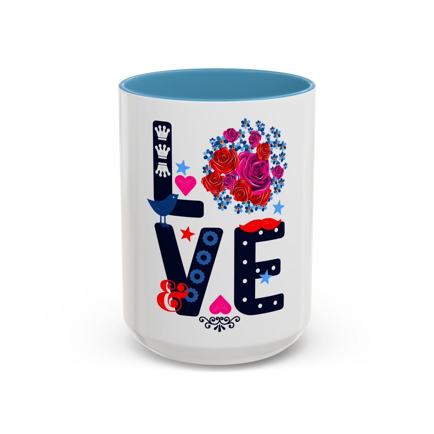 LOVE Floral Mug | Cute Aesthetic Coffee Cup with Heart | Rose Design | Gift for Her, Girlfriend, Wife | Stylish Ceramic Mug Accent Coffee Mug (11oz, 15oz)
