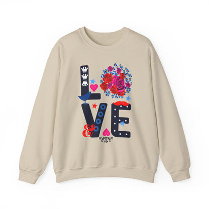 LOVE Graphic Sweatshirt |  Cute Floral Heart Print Women’s Casual Pullover Top | Unisex Heavy Blend | Crewneck Sweatshirt