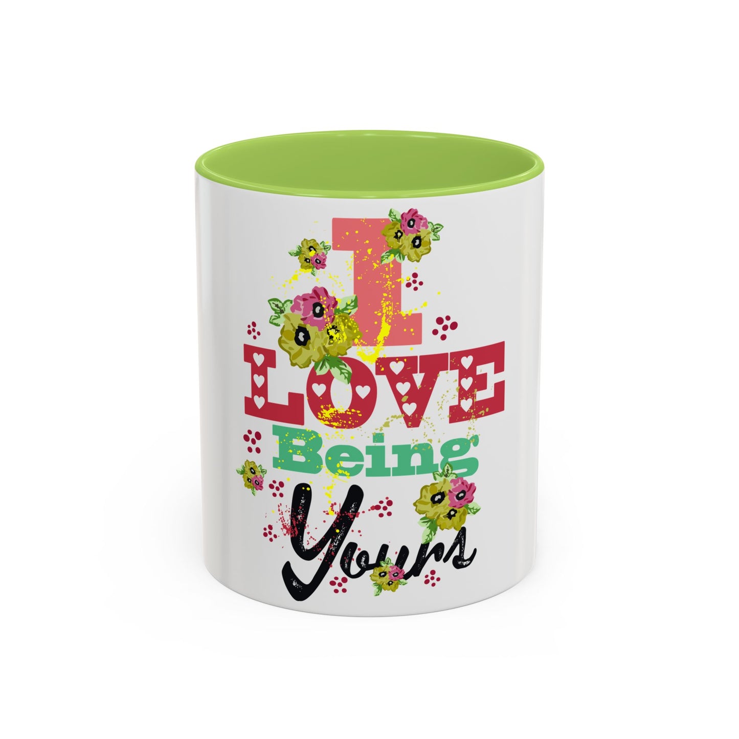 I Love Being Yours Floral Mug | Cute Romantic Coffee Cup with Red Interior | Gift for Her, Wife, Girlfriend | Aesthetic Ceramic Mug | Accent Coffee Mug (11, 15oz)