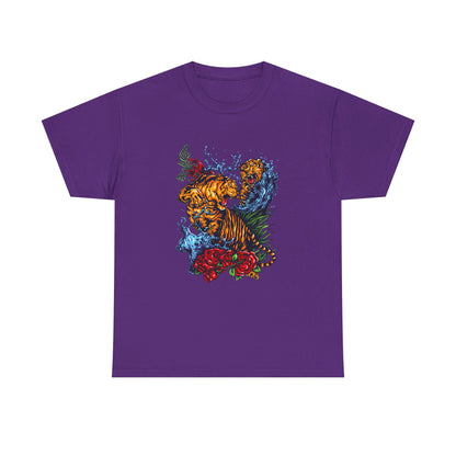 Savage Tiger Floral Graphic Tee  | Bold Streetwear Animal Print Tee | Tiger & Rose Graphic Tee | Bold Floral Ninja Tiger T-Shirt