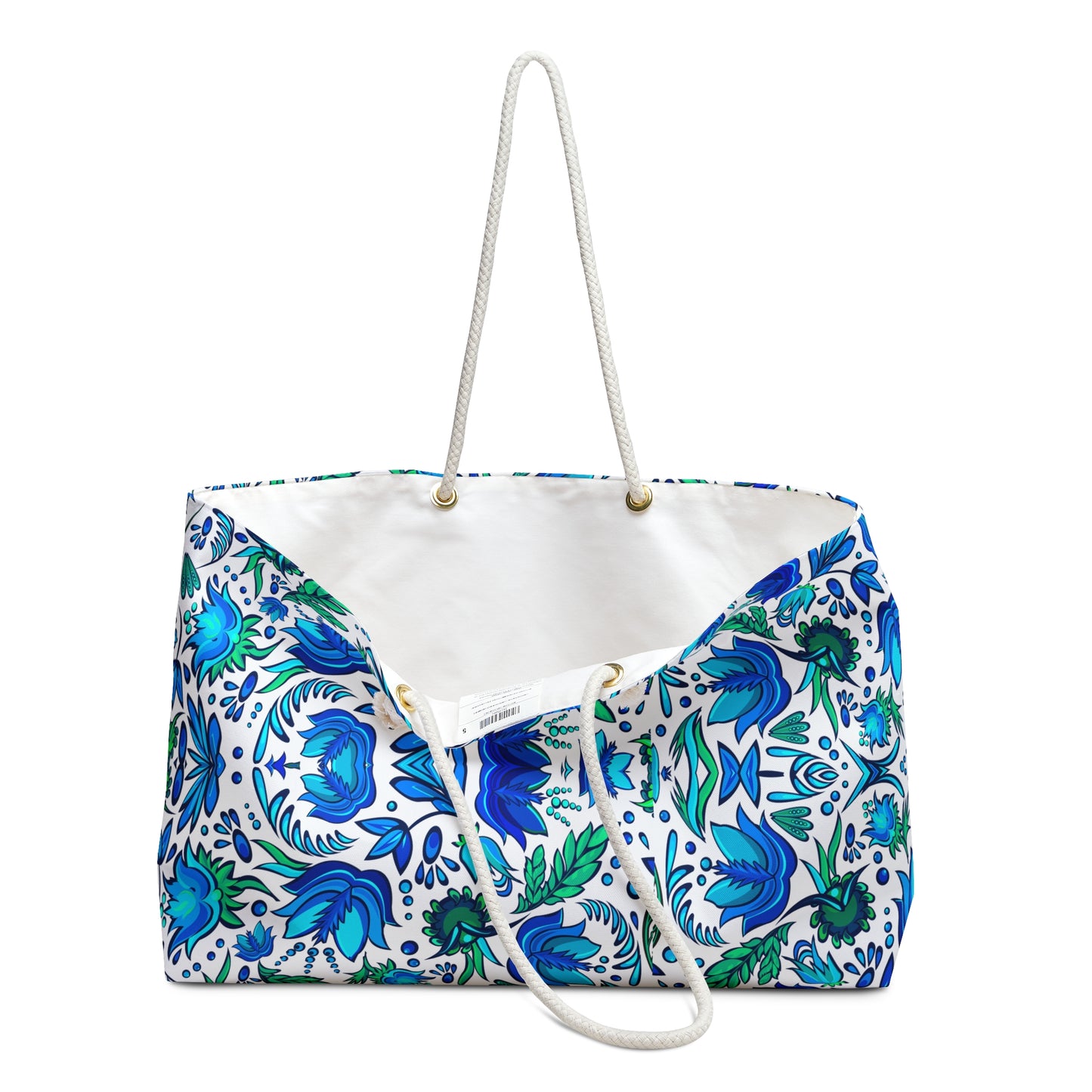 Floral Blue Weekender Bag | Boho Tulip Travel Tote |  Tote Bag for Women | Large Canvas Summer Shoulder Bag