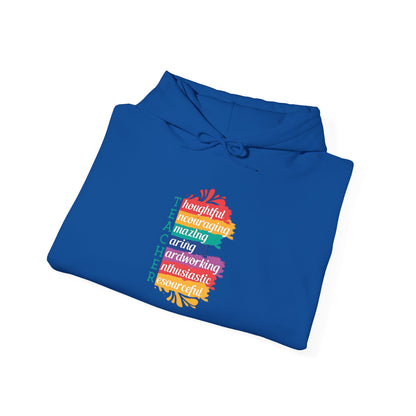 Teacher Appreciation Hoodie |  Inspirational Teacher Gift Sweatshirt | Colorful Graphic Hoodie for Educators | Librarian Rainbow Acrostic Hoodie | Proud Book Lover Sweatshirt