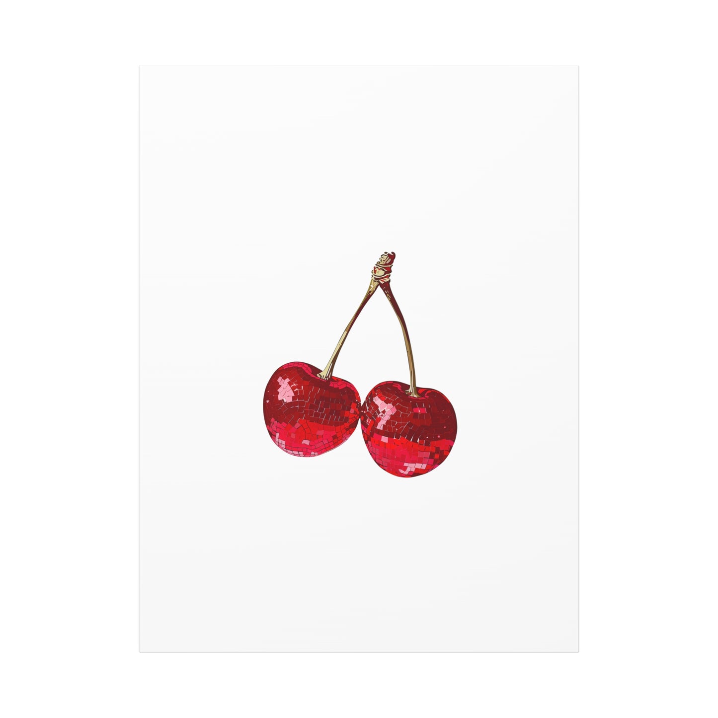 Red Glitter Disco Cherry Wall Art Print | Sparkly Pop Art Fruit Decor | Cherry Duo Matte Canvas Print | Minimal Fruit Wall Art