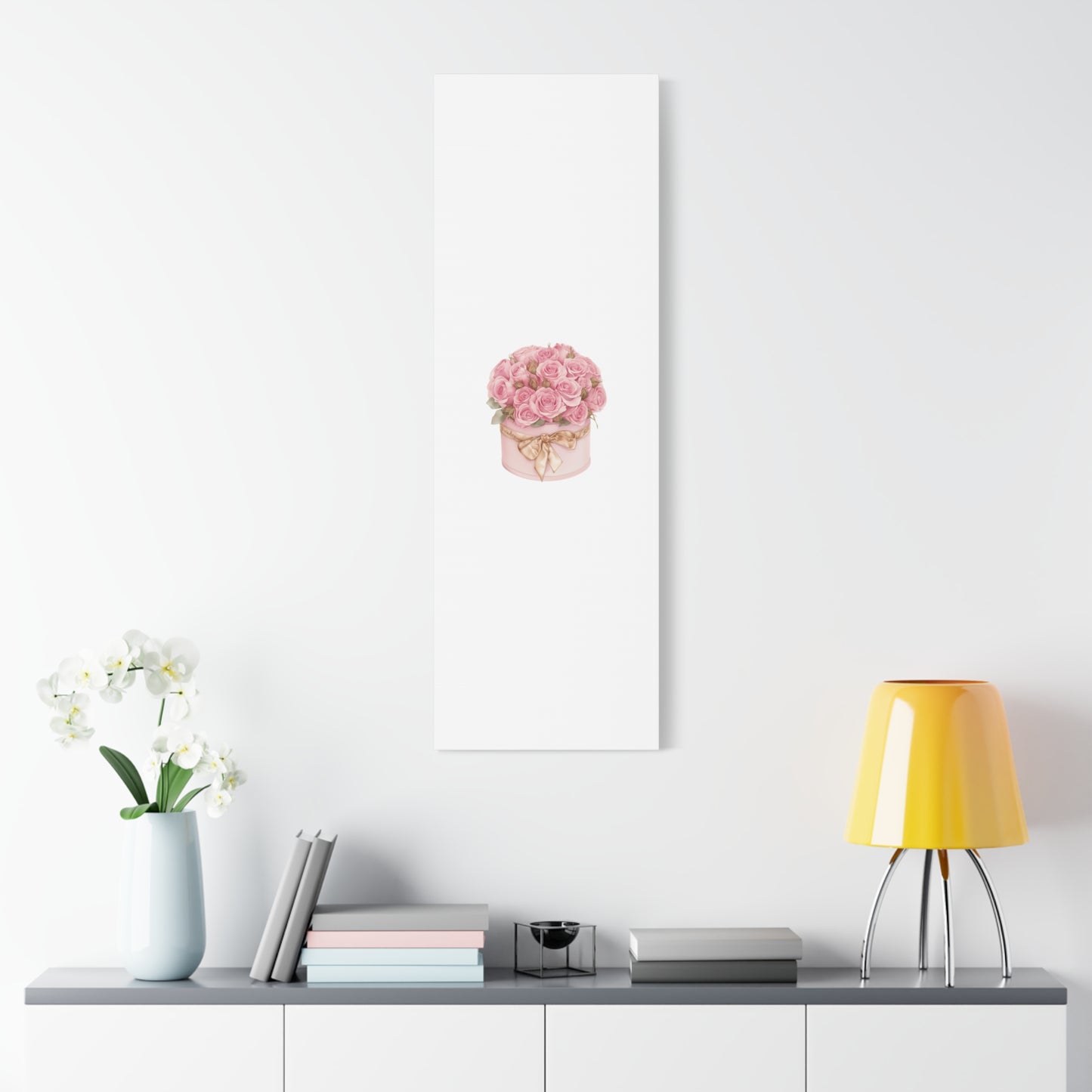 Pink Rose Bouquet Box Wall Art Print | Elegant Floral Gift Decor | Matte Canvas