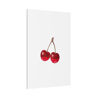 Red Glitter Disco Cherry Wall Art Print | Sparkly Pop Art Fruit Decor | Cherry Duo Matte Canvas Print | Minimal Fruit Wall Art