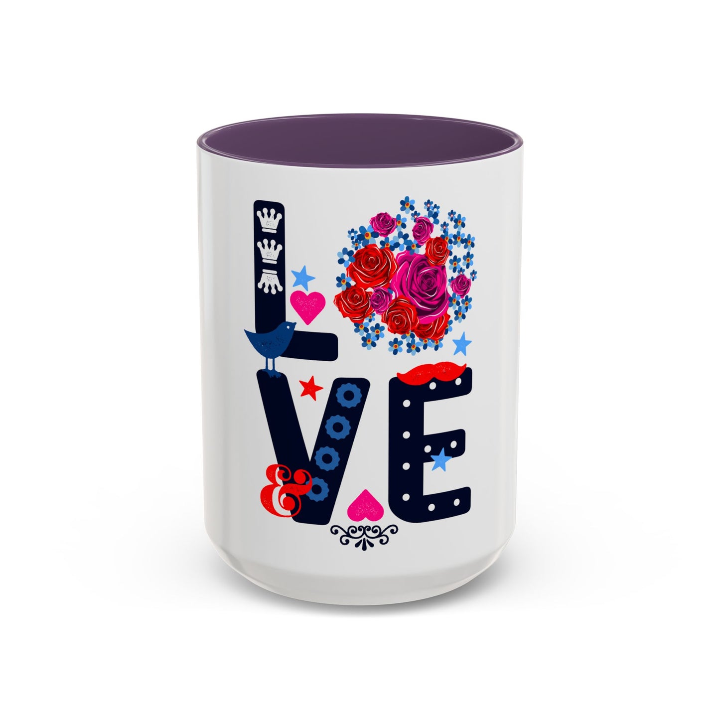 LOVE Floral Mug | Cute Aesthetic Coffee Cup with Heart | Rose Design | Gift for Her, Girlfriend, Wife | Stylish Ceramic Mug Accent Coffee Mug (11oz, 15oz)